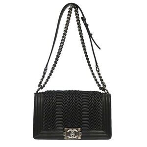 Chanel Boy Flap 3D Pleated Leather Black Leather Shoulder Bag Bag